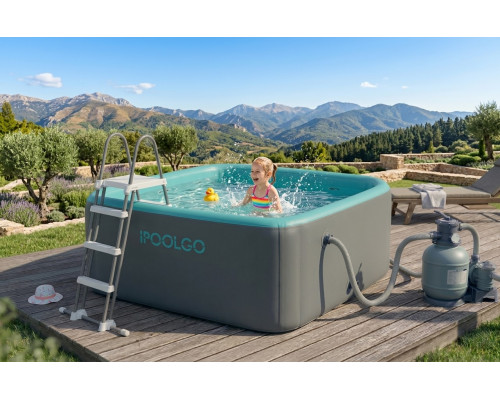 Квадратный надувной SUP-бассейн IPOOLGO 2 × 2 м, высота борта 0,8 м — комплект для дачи